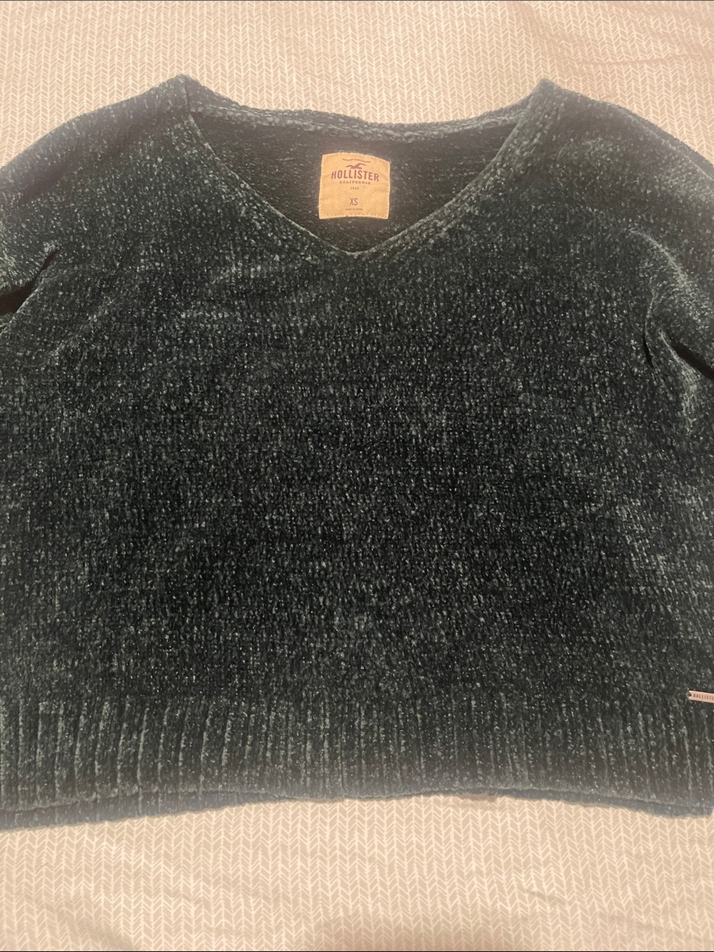 Hollister Women's V-Neck Chenille Sweater - Deep Teal Green